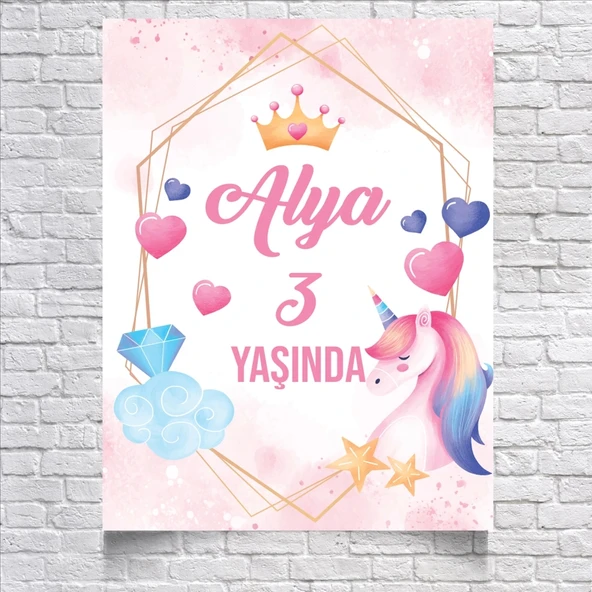 Unicorn Temalı Doğum Günü Afişi 50X70 cm ürün görseli 1