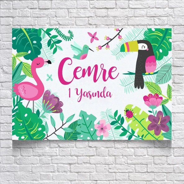 Tropikal Hayvanlar Temalı Doğum Günü Afişi 50X70 cm ürün görseli 1