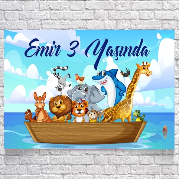 Safari Hayvanları Denizde Doğum Günü Afişi 50X70 cm ürün görseli 1