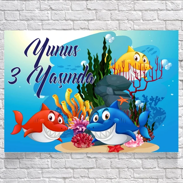 Köpek Balığı Temalı Doğum Günü Afişi 50X70 cm ürün görseli 1