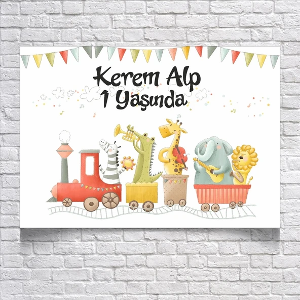 Safari Treni Temalı Doğum Günü Afişi 50X70 cm ürün görseli 1