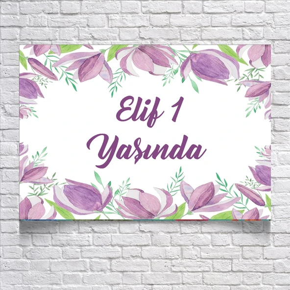 Mor Çiçek Temalı Doğum Günü Afişi 50X70 cm ürün görseli 1