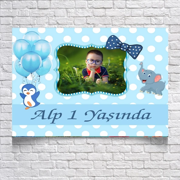 Fil ve Penguen Temalı Doğum Günü Afişi 50X70 cm ürün görseli 1