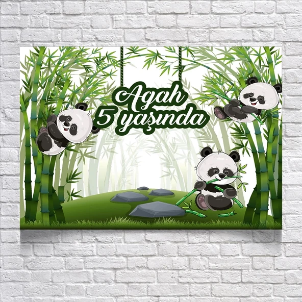 Panda Temalı Doğum Günü Afişi 50X70 cm ürün görseli 1