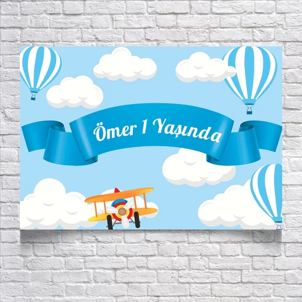 Uçak Gökyüzü Temalı Doğum Günü Afişi 50X70 cm ürün görseli 1