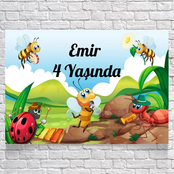 Karınca ve Ağustos Böceği Temalı Doğum Günü Afişi 50X70 cm ürün görseli 1