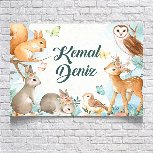 Ormanda ki Sevimli Hayvanlar Temalı Doğum Günü Afişi 50X70 cm ürün görseli 1