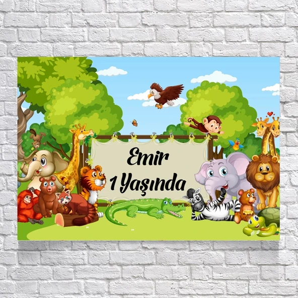 Safari Temalı Doğum Günü Afişi 50X70 cm ürün görseli 1