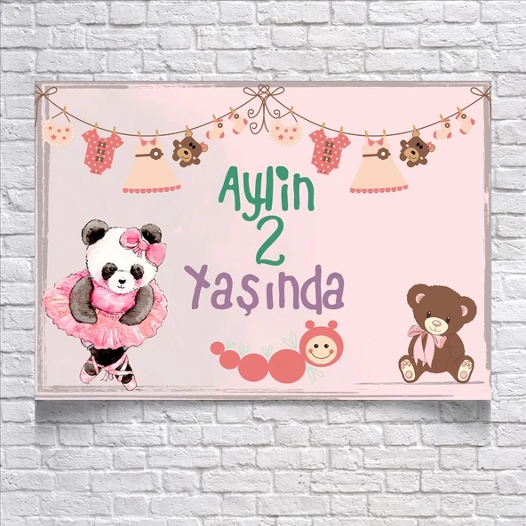 Balerin Panda Temalı Doğum Günü Afişi 50X70 cm ürün görseli 1