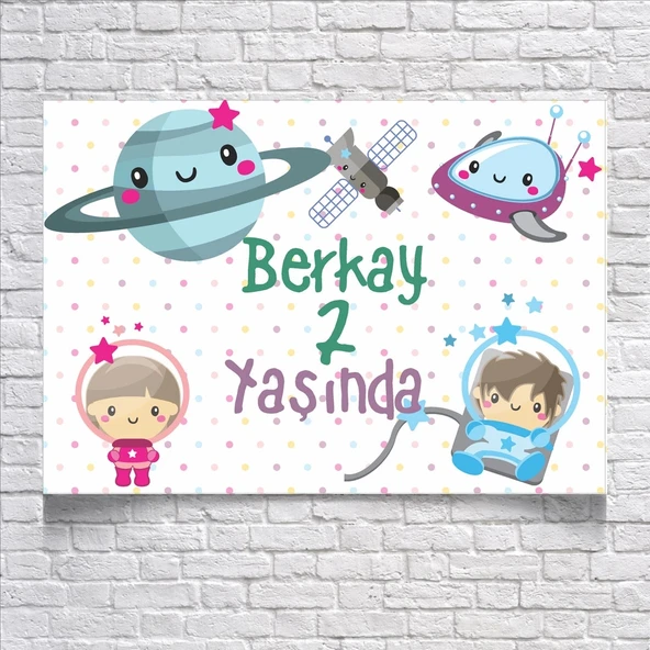 Uzay ve Astranot Temalı Doğum Günü Afişi 50X70 cm ürün görseli 1
