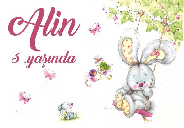 Tavşan Temalı Doğum Günü Afişi 50X70 cm ürün görseli 1