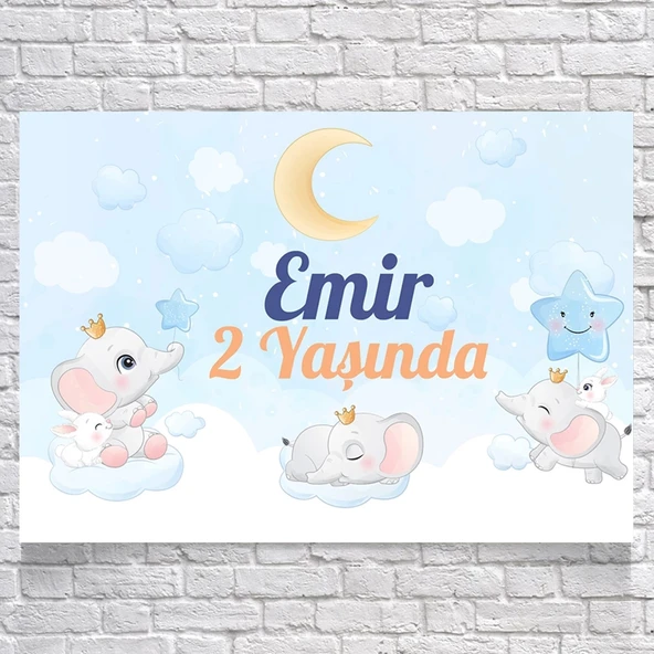 Uykucu Fil Temalı Doğum Günü Afişi 50X70 cm ürün görseli 1