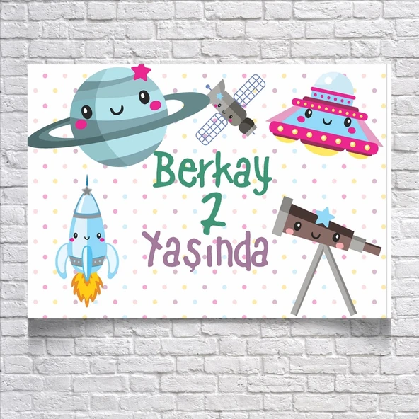 Uzay ve Roket Temalı Doğum Günü Afişi 50X70 cm ürün görseli 1