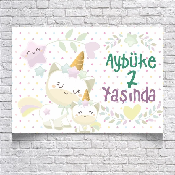Sevimli Unicorn Temalı Doğum Günü Afişi 50X70 cm ürün görseli 1