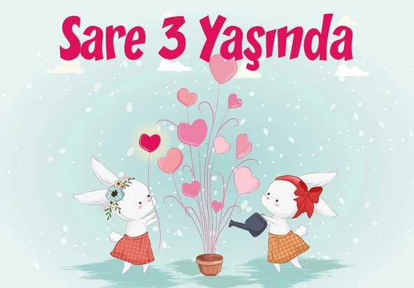 Çiçek Sulayan Tavşanlar Doğum Günü Afişi 50X70 cm ürün görseli 1