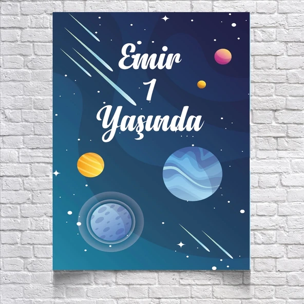 Uzay ve Gezegenler Temalı Doğum Günü Afişi 50X70 cm ürün görseli 1