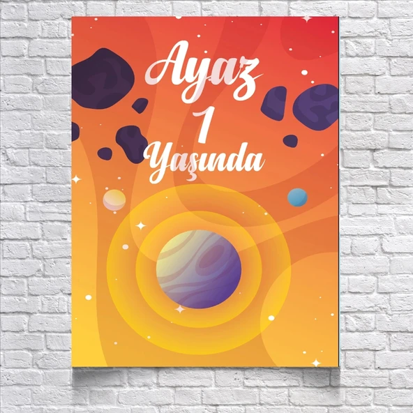 Uzay ve Gezegenler Temalı Doğum Günü Afişi 50X70 cm ürün görseli 1
