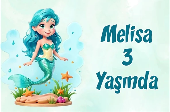 Deniz kızı Temalı Doğum Günü Afişi -1 50X70 cm ürün görseli 1