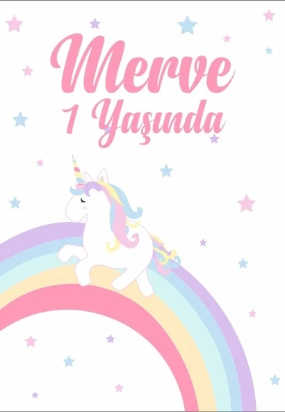 Unicorn Temalı Doğum Günü Afişi 50X70 cm ürün görseli 1