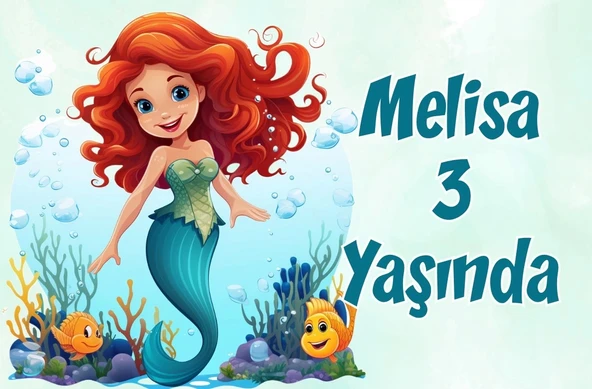 Deniz Kızı Temalı Doğum Günü Afişi -3 50X70 cm ürün görseli 1