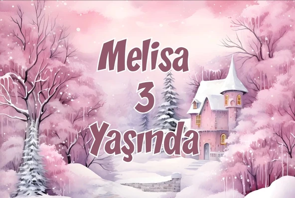 Pembe Orman ve Şato Temalı Doğum Günü Afişi -2 50X70 cm ürün görseli 1