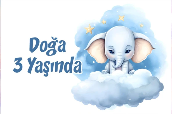 Sevimli Fil Temalı Doğum Günü Afişi -2 50X70 cm ürün görseli 1