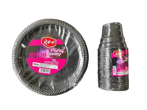 Ofis Catering Piknik Davet Doğum Günü Omeyva Sofra Seti - 25 Kişilik Siyah Tabak Bardak Takımı ürün görseli 1
