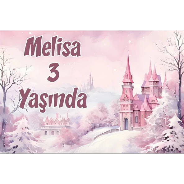 Pembe Orman ve Şato Temalı Doğum Günü Afişi -3 50X70 cm ürün görseli 1
