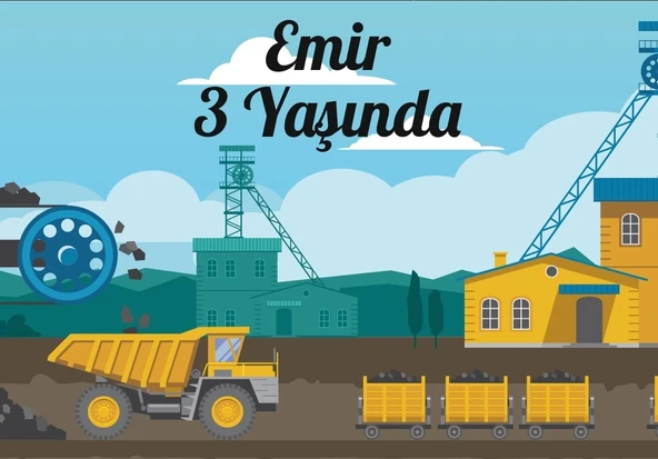 İş Makineleri Temalı Doğum Günü Afişi 50X70 cm ürün görseli 1