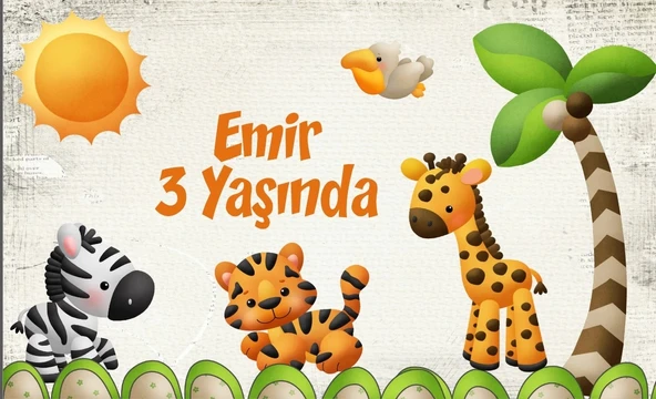 Safari temalı Doğum Günü Afişi 50X70 cm ürün görseli 1