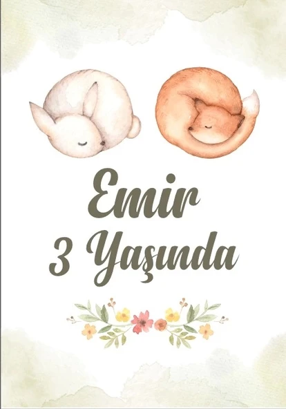Uyuyan Tilki ve Tavşan Temalı Doğum Günü Afişi 50X70 cm ürün görseli 1