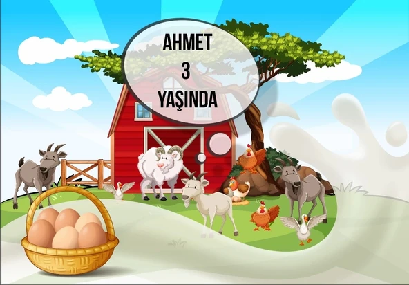 Çiftlik ve Yumurta Temalı Doğum Günü Afişi 50X70 cm ürün görseli 1