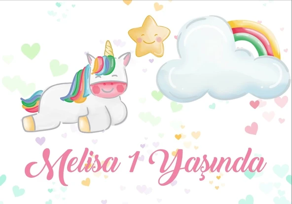 Unicorn Temalı Doğum Günü Afişi 50X70 cm ürün görseli 1