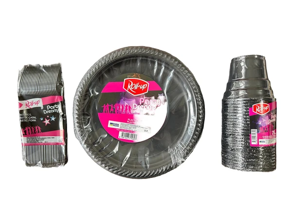 Piknik Davet Doğum Günü Ofis Catering Omeyva Sofra Seti - 25 Kişilik Siyah Tabak Bardak Çatal Takımı ürün görseli 1