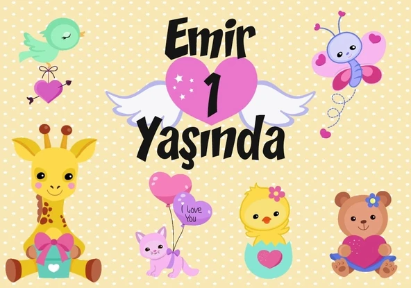 Sevimli hayvanlar Temalı Doğum Günü Afişi 50X70 cm ürün görseli 1