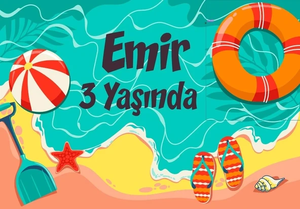 Deniz Kum Temalı Doğum Günü Afişi 50X70 cm ürün görseli 1