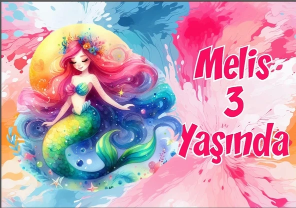 Renkli Deniz Kızı Doğum Günü Afişi 50X70 cm ürün görseli 1