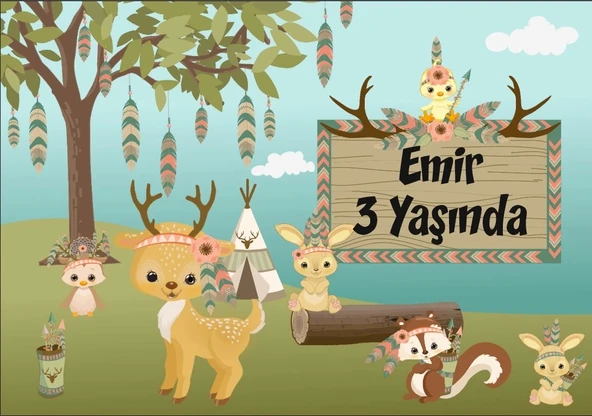 Orman Hayvanları Temalı Doğum Günü Afişi 50X70 cm ürün görseli 1