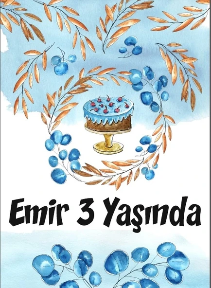 Mavi Pasta Temalı Doğum Günü Afişi 50X70 cm ürün görseli 1