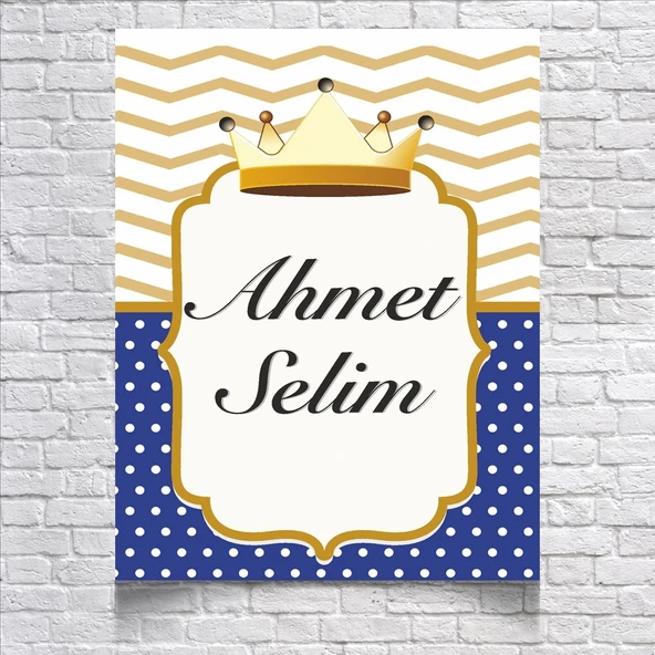 Mavi Gold Çizgili Doğum Günü Afişi 70X100 cm ürün görseli 1