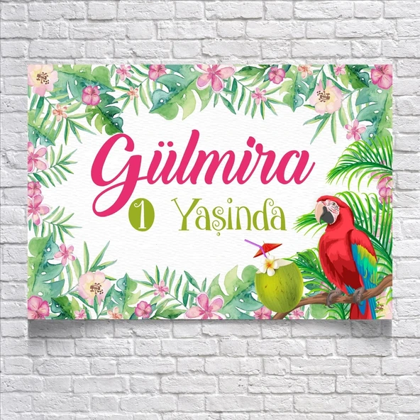 Tropikal Papağan Temalı Doğum Günü Afişi 70X100 cm ürün görseli 1