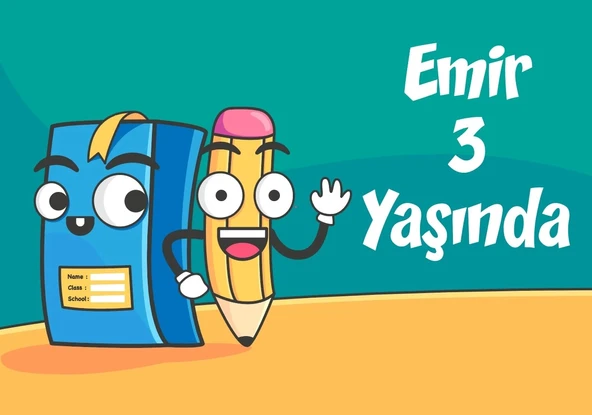 kalem ve defter teamlı doğum günü afişi 50X70 cm ürün görseli 1