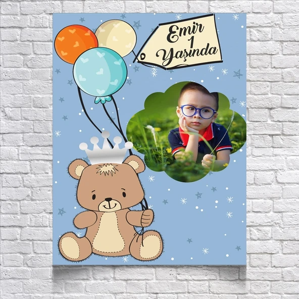 Balon ve Ayıcıklı Doğm Günü Afişi 70X100 cm ürün görseli 1