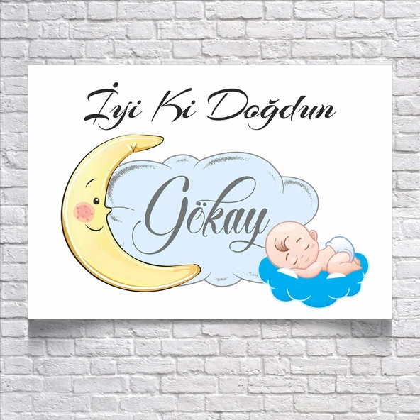 Ay ve Bulut Temalı Doğum Günü Afişi 70X100 cm ürün görseli 1