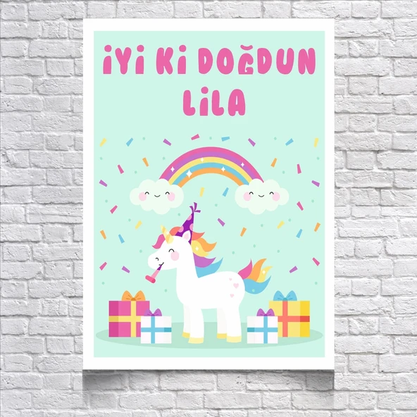 Unicorn Temalı Doğum Günü Afişi 70X100 cm ürün görseli 1
