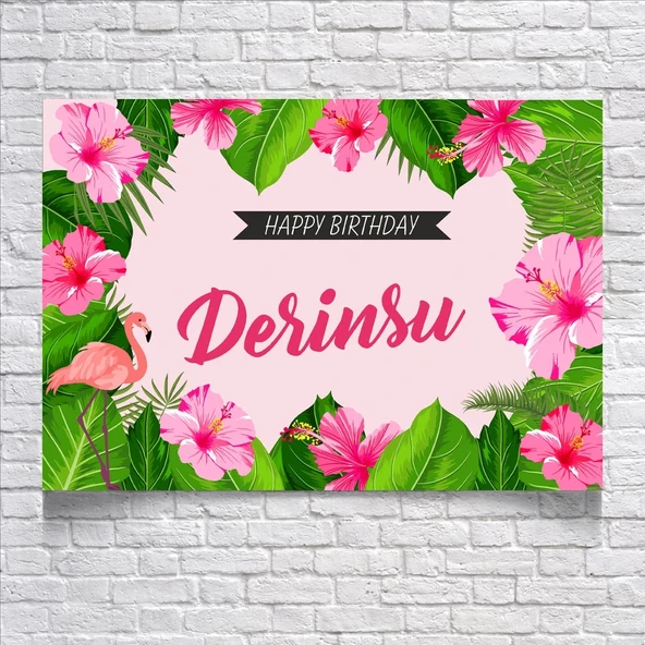 Pembe Çiçek Temalı Doğum Günü Afişi 70X100 cm ürün görseli 1