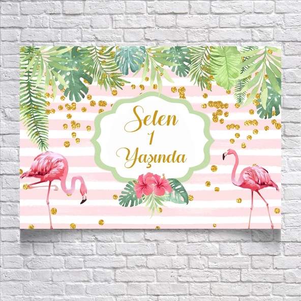 Flamingo Temalı Doğum Günü Afişi 70X100 cm ürün görseli 1