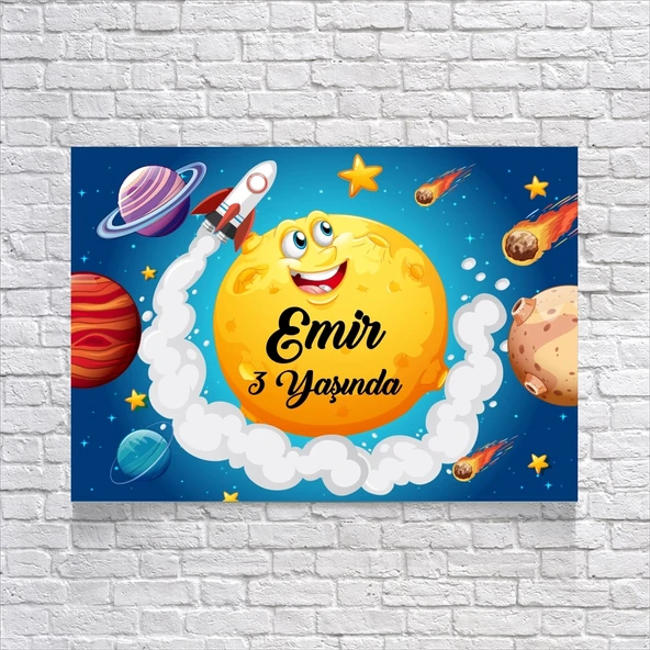 Uzay Temalı Doğum Günü Afişi 70X100 cm ürün görseli 1