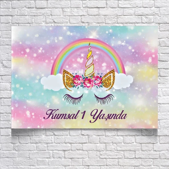 Unicorn Temalı Doğum Günü Afişi 70X100 cm ürün görseli 1
