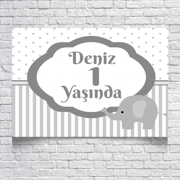 Çizgili Fil Temalı Doğum Günü Afişi 70X100 cm ürün görseli 1